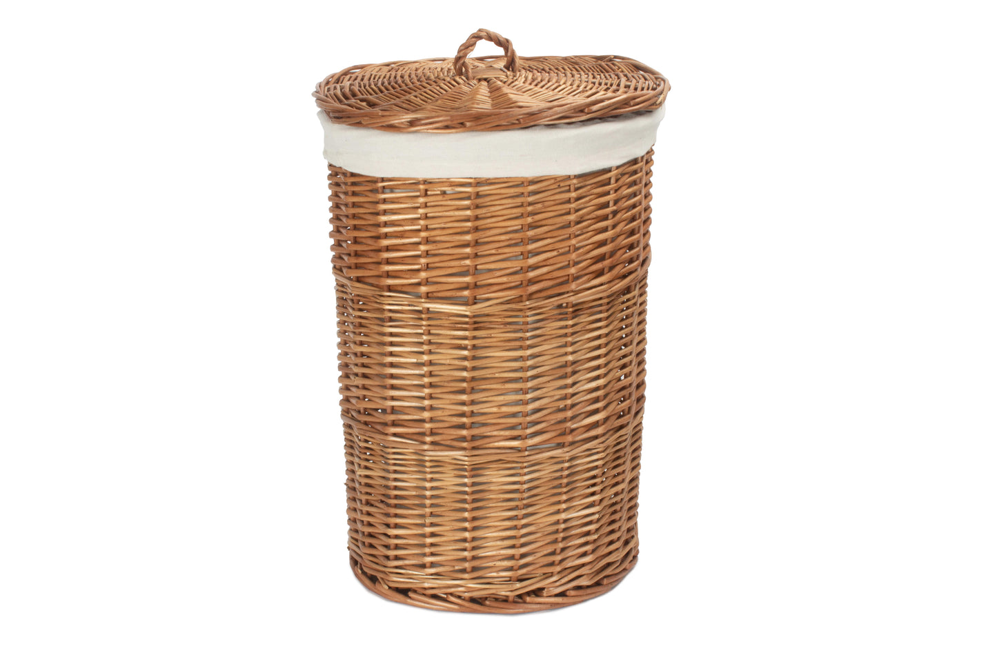 Light Steamed Willow Round Linen Basket with White Lining - Small