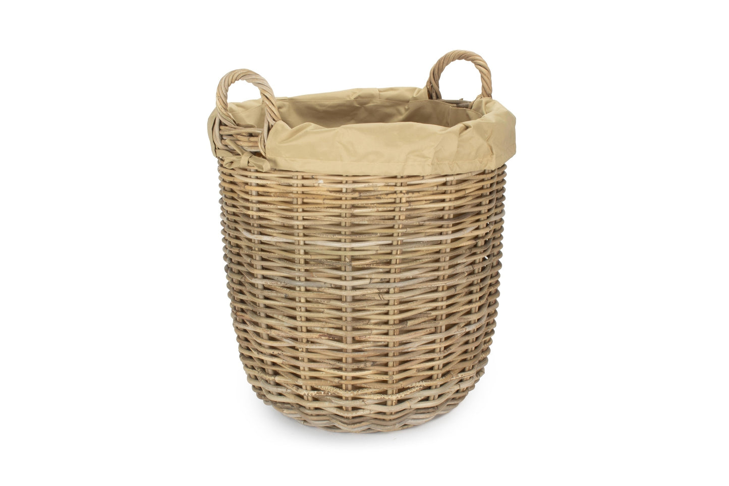 Tall Round Kubu Rattan Log Basket with Cordura Lining - Medium