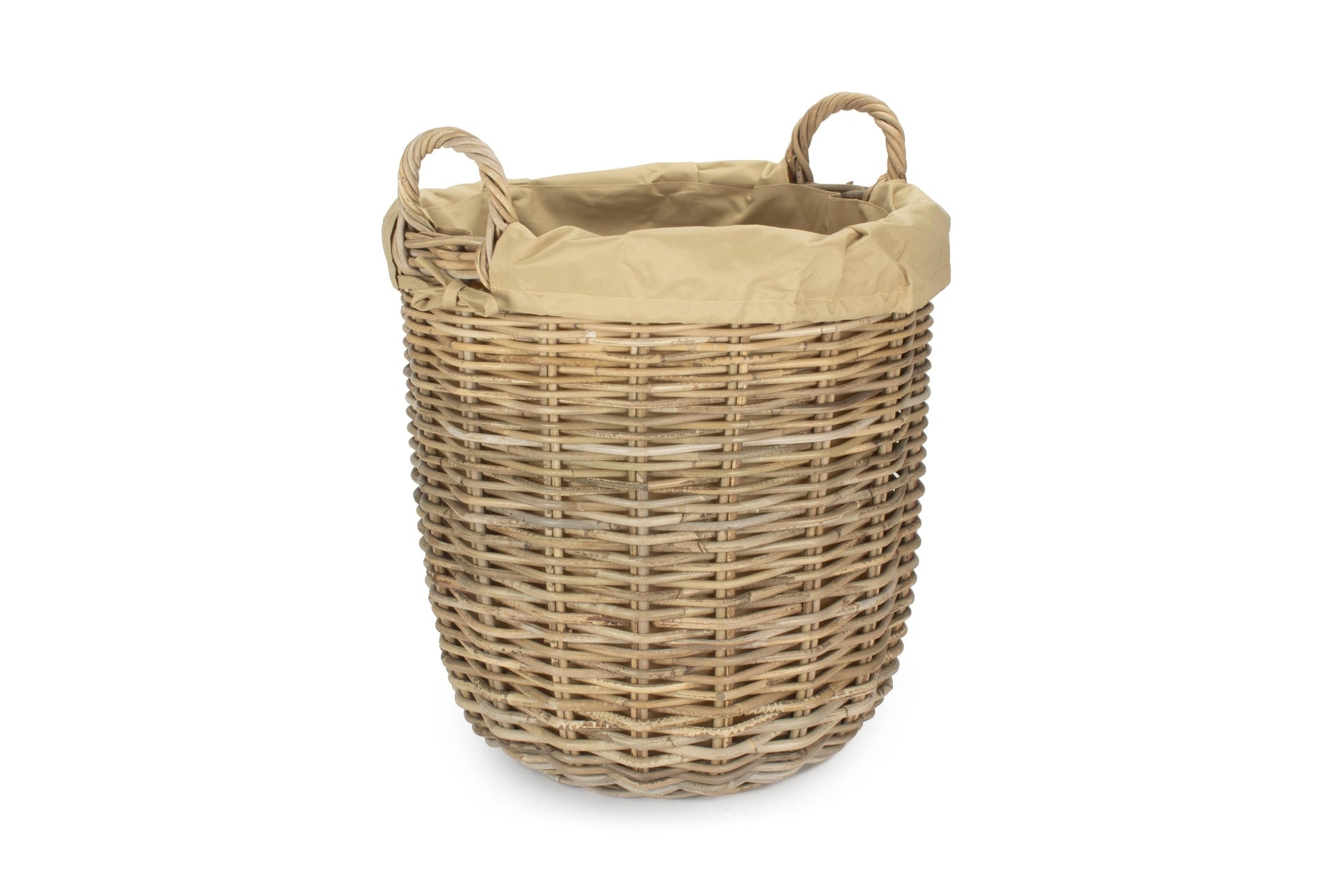 Tall Round Kubu Rattan Log Basket with Cordura Lining - Medium