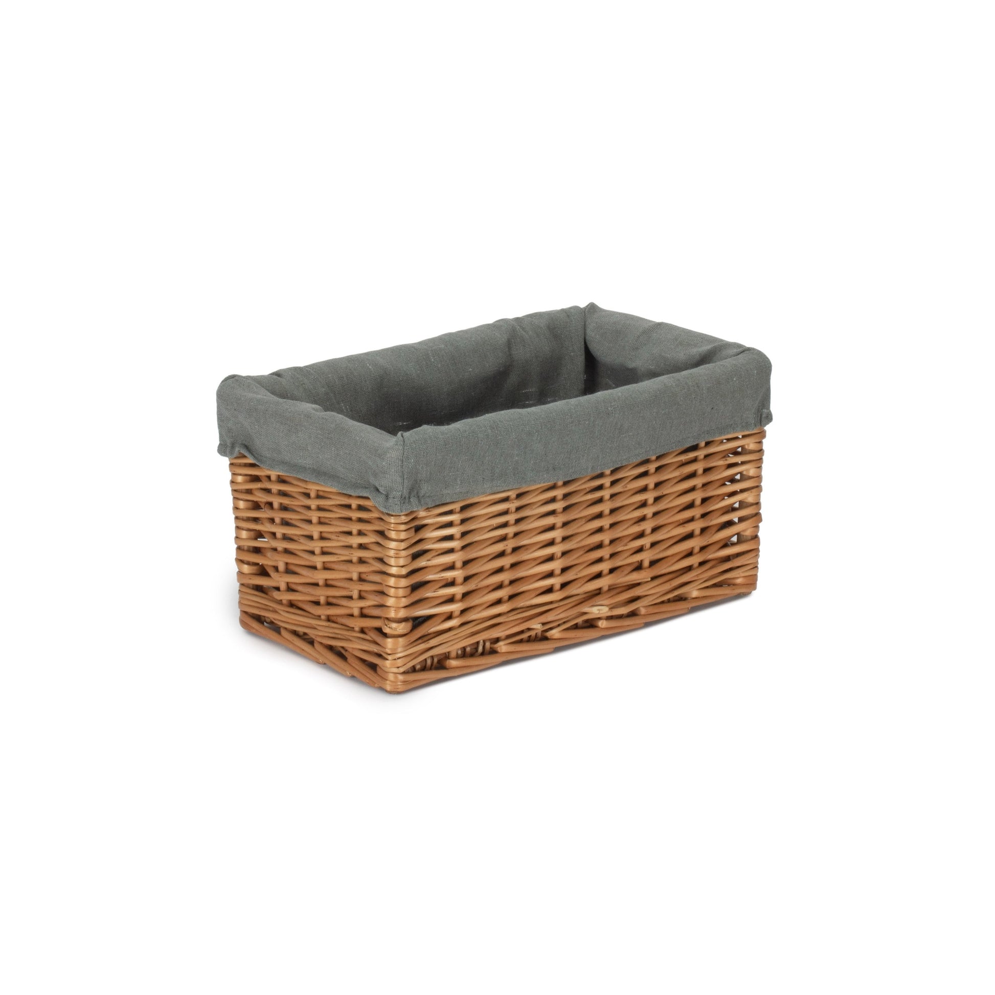 Small Double Steamed Willow Storage Basket with Grey Sage Lining