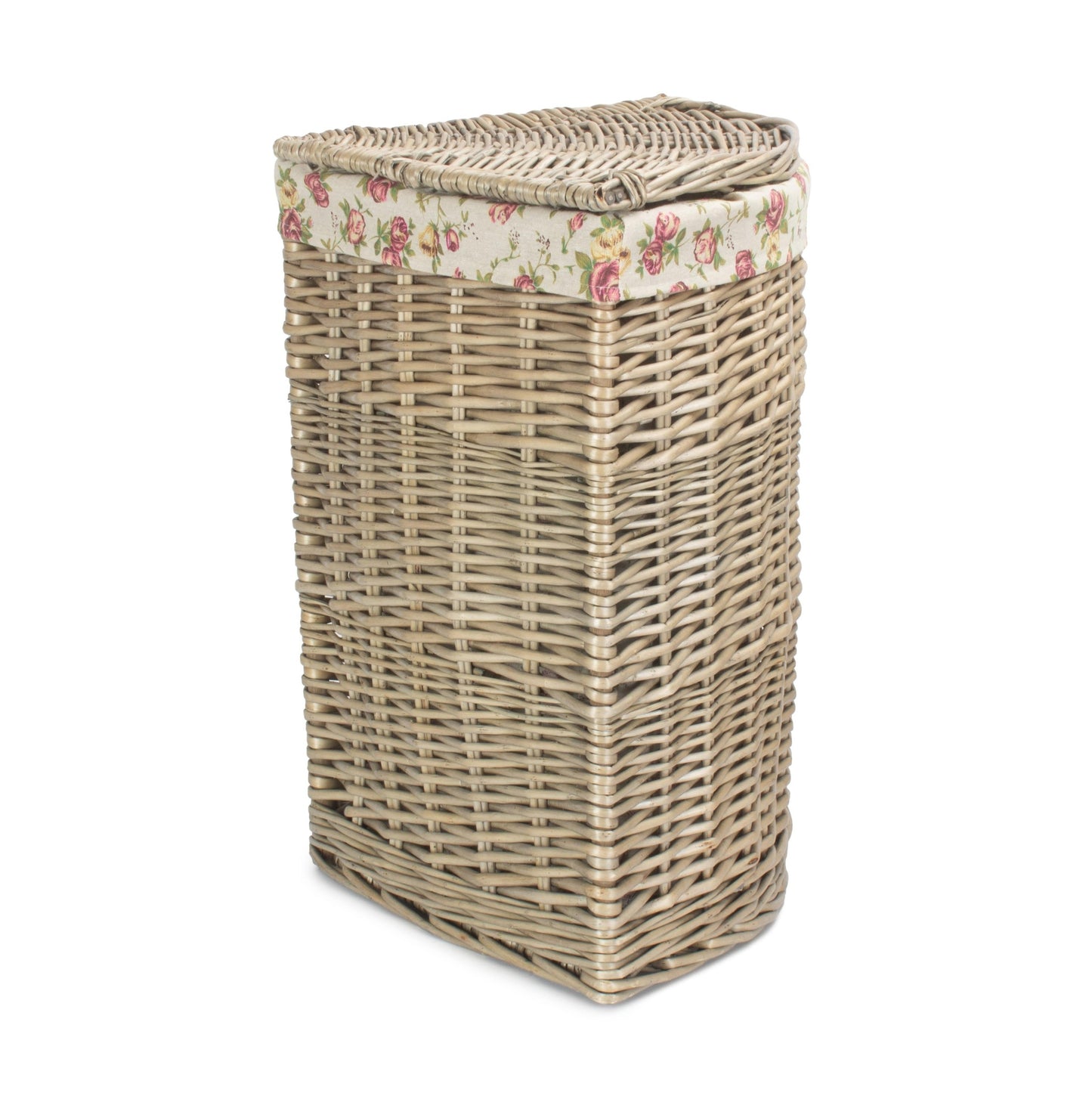 Antique Wash Willow Small Corner Linen Basket with Garden Rose Lining