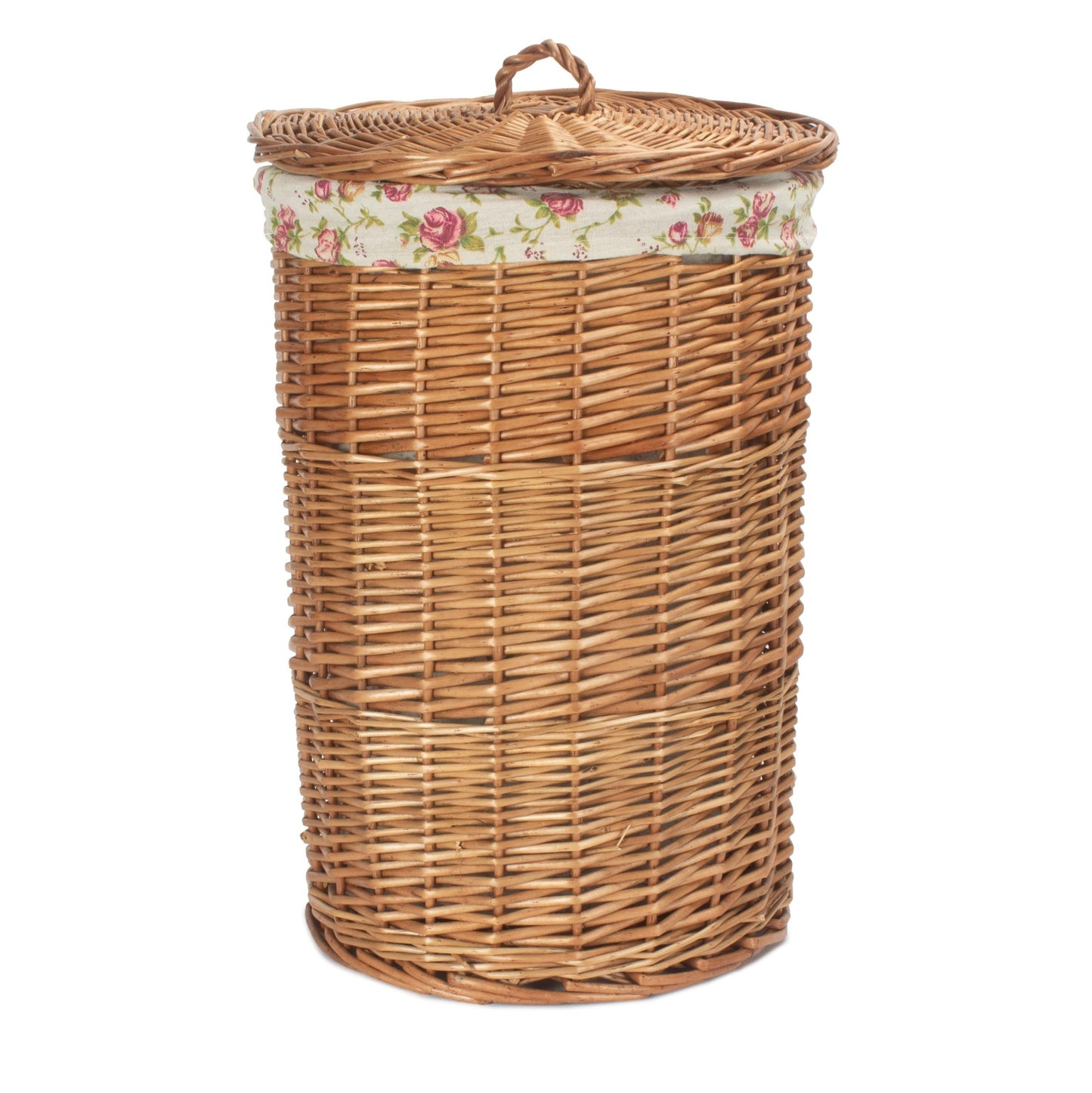 Light Steamed Willow Round Linen Basket with Garden Rose Lining - Small