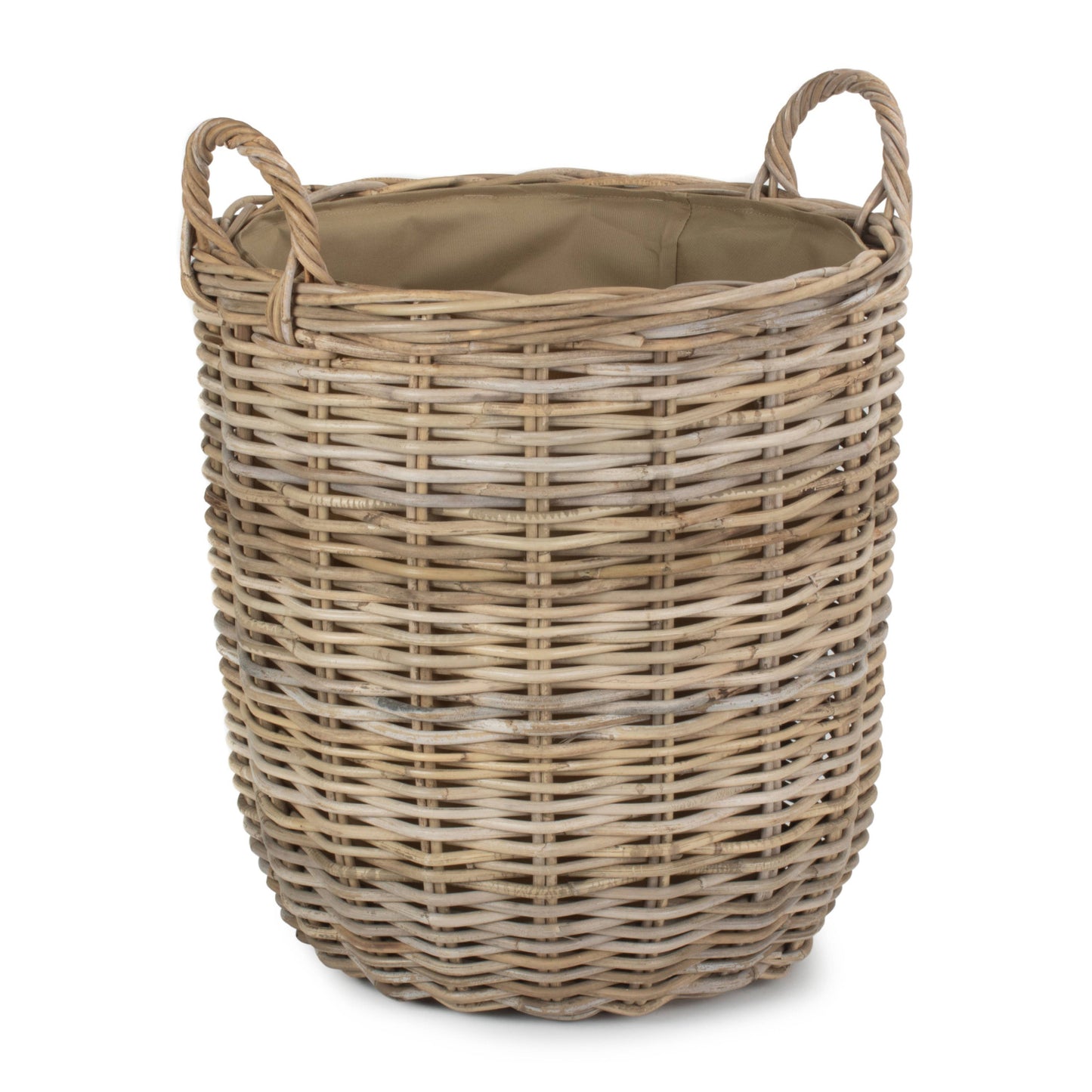 Medium Cordura Lined Tall Round Fireside Rattan Log Basket