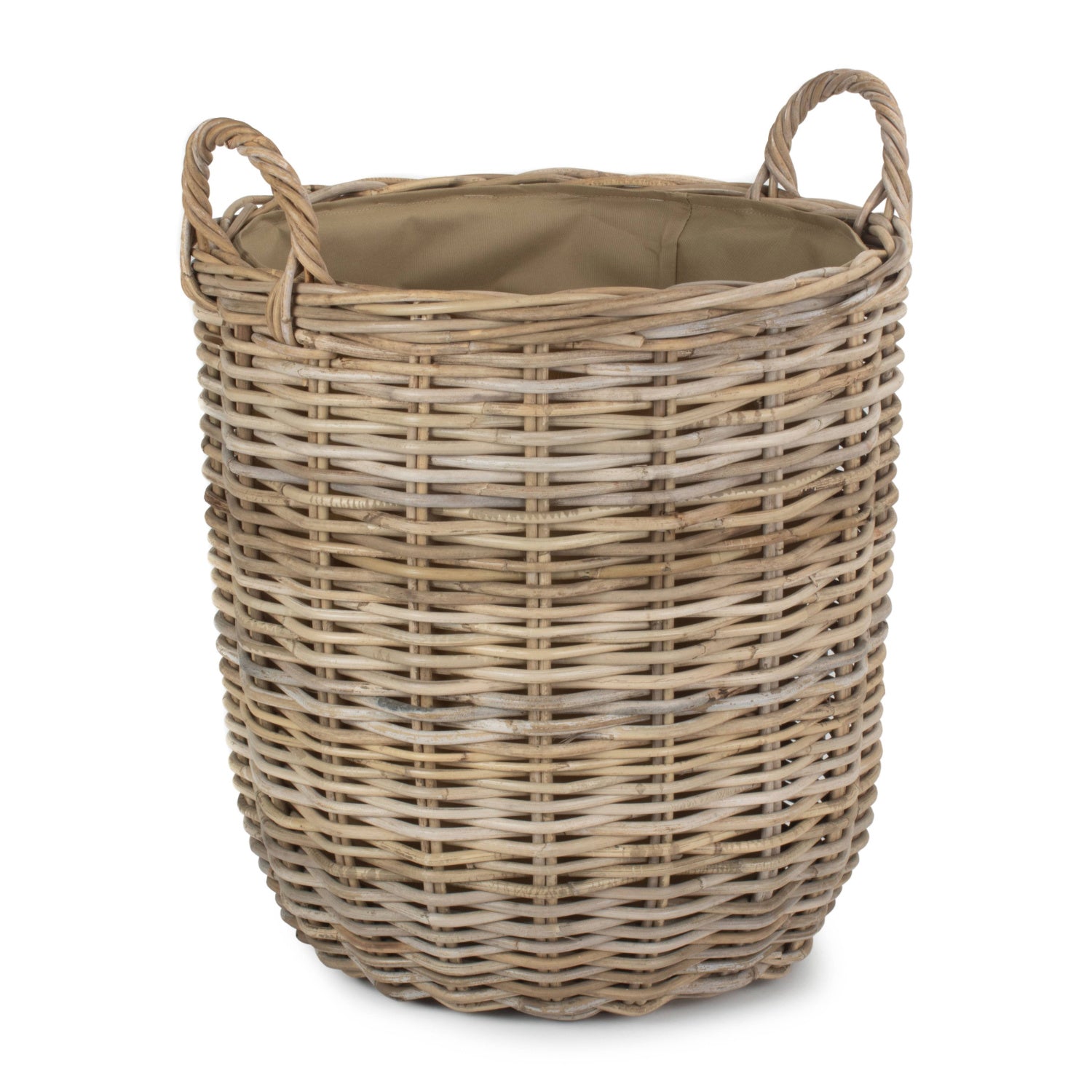 Medium Cordura Lined Tall Round Fireside Rattan Log Basket