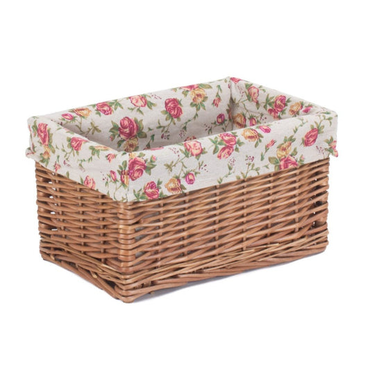 Small Double Steamed Willow Storage Basket with Garden Rose Lining