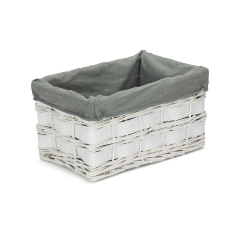 Small White Scandi Storage Basket with Grey Sage Lining
