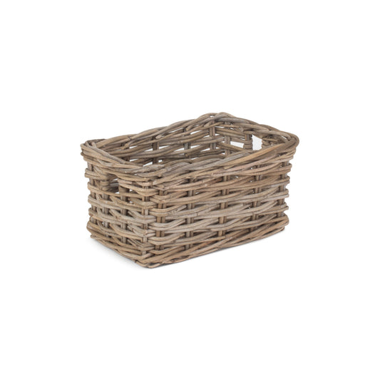 Small Rectangular Grey Rattan Storage Basket