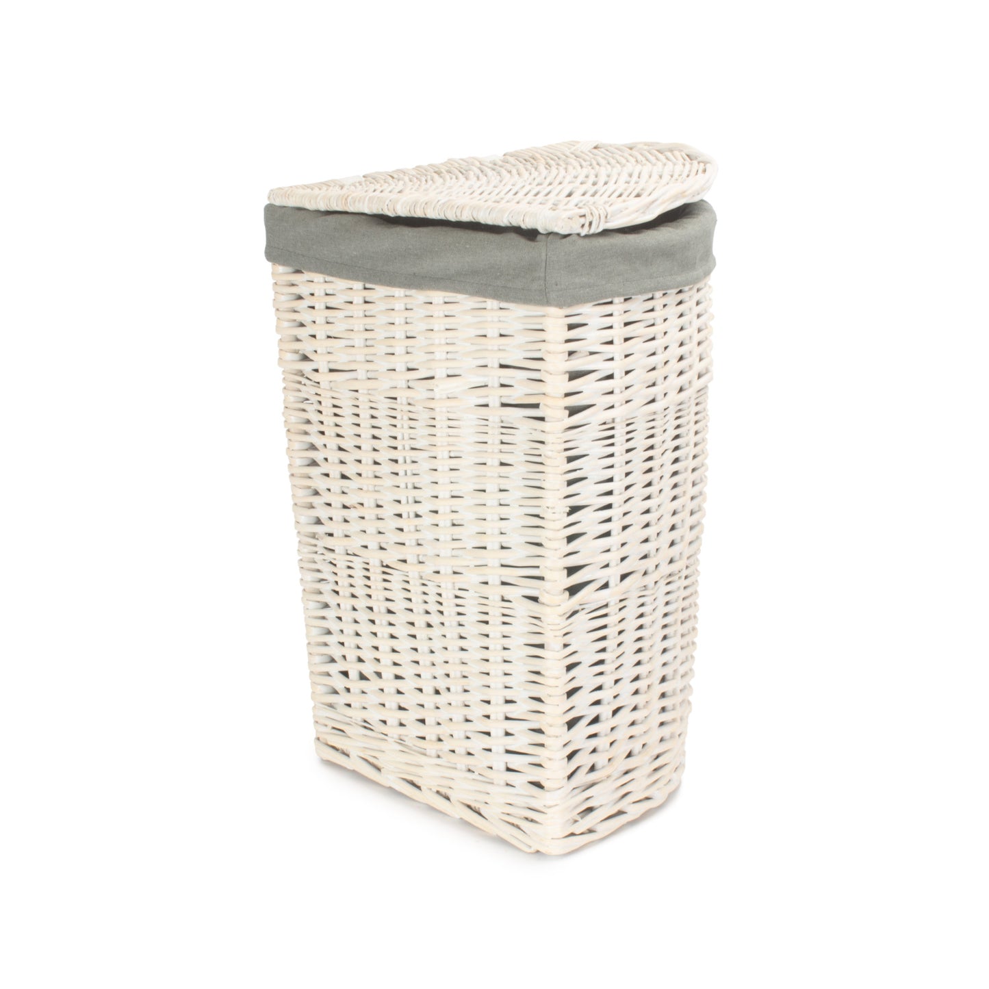 White Wash Willow Corner Laundry Hamper with Grey Sage Lining - Small