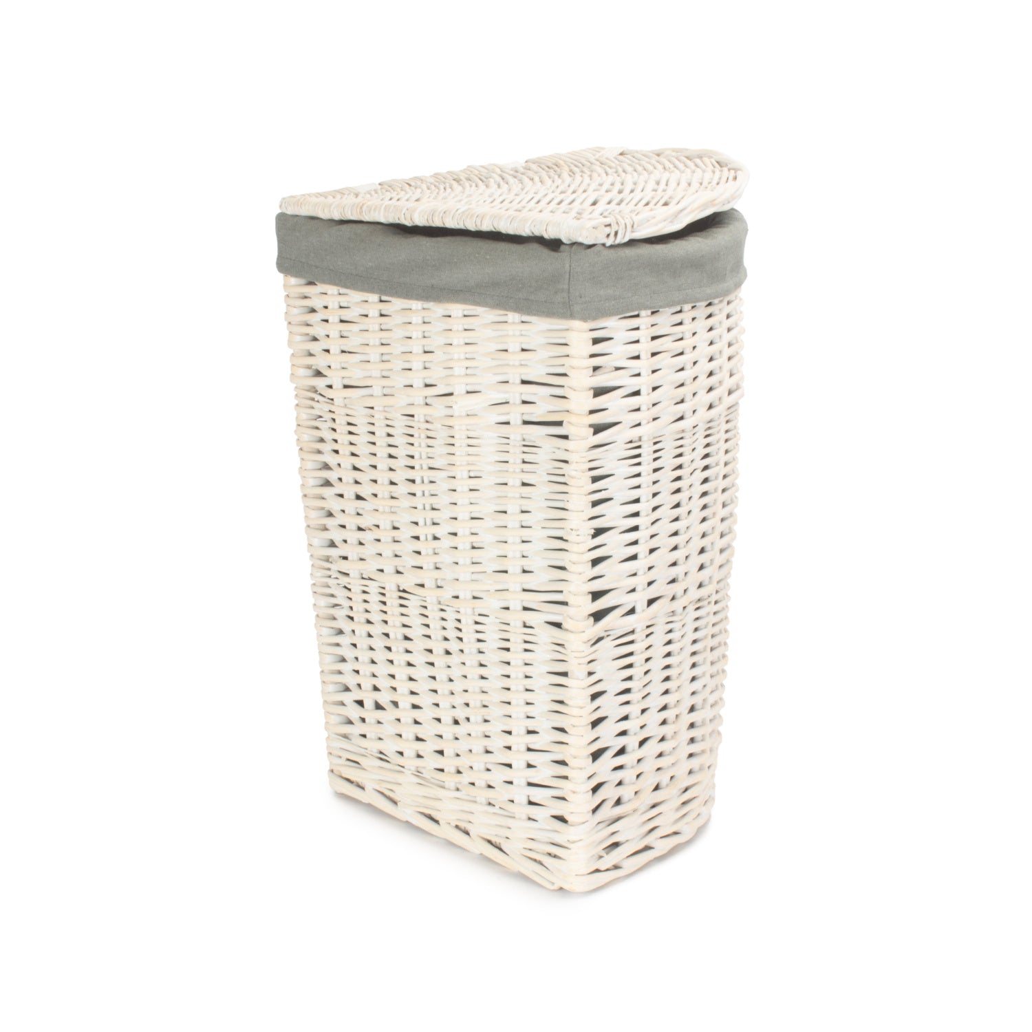 White Wash Willow Corner Laundry Hamper with Grey Sage Lining - Small
