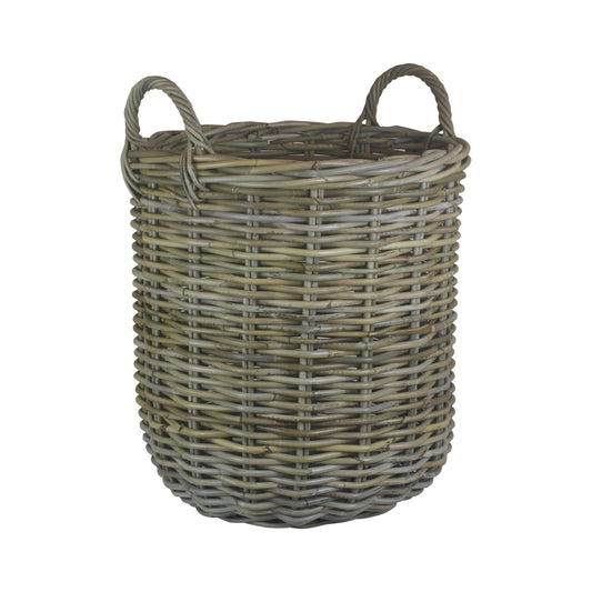 Medium Tall Round Fireside Grey Rattan Log Basket