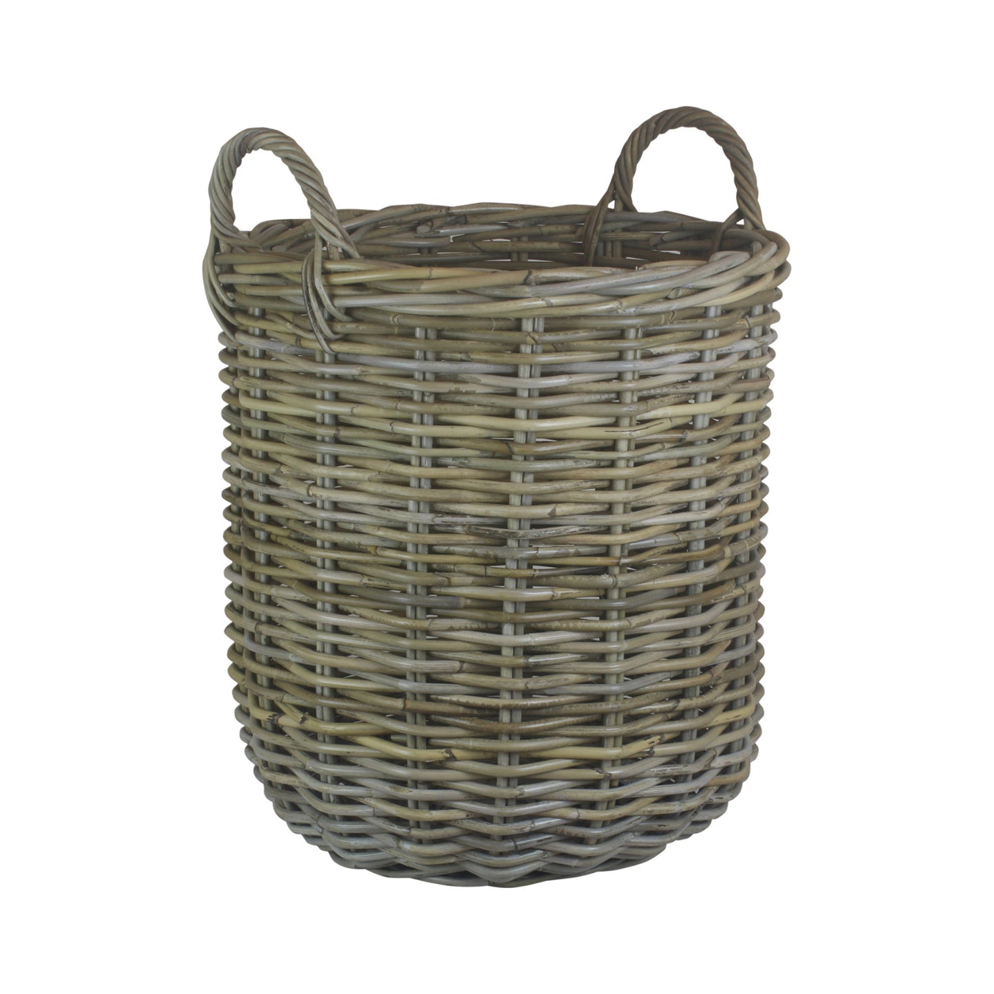 Medium Tall Round Fireside Grey Rattan Log Basket