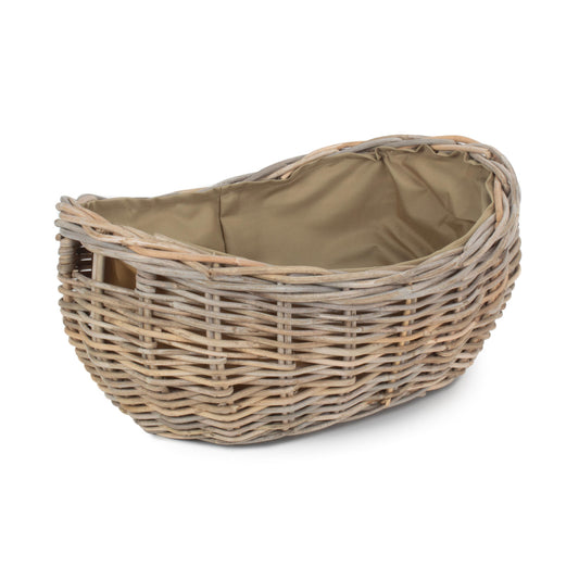 Small Boat Shaped Rattan Log Basket With Cordura Lining