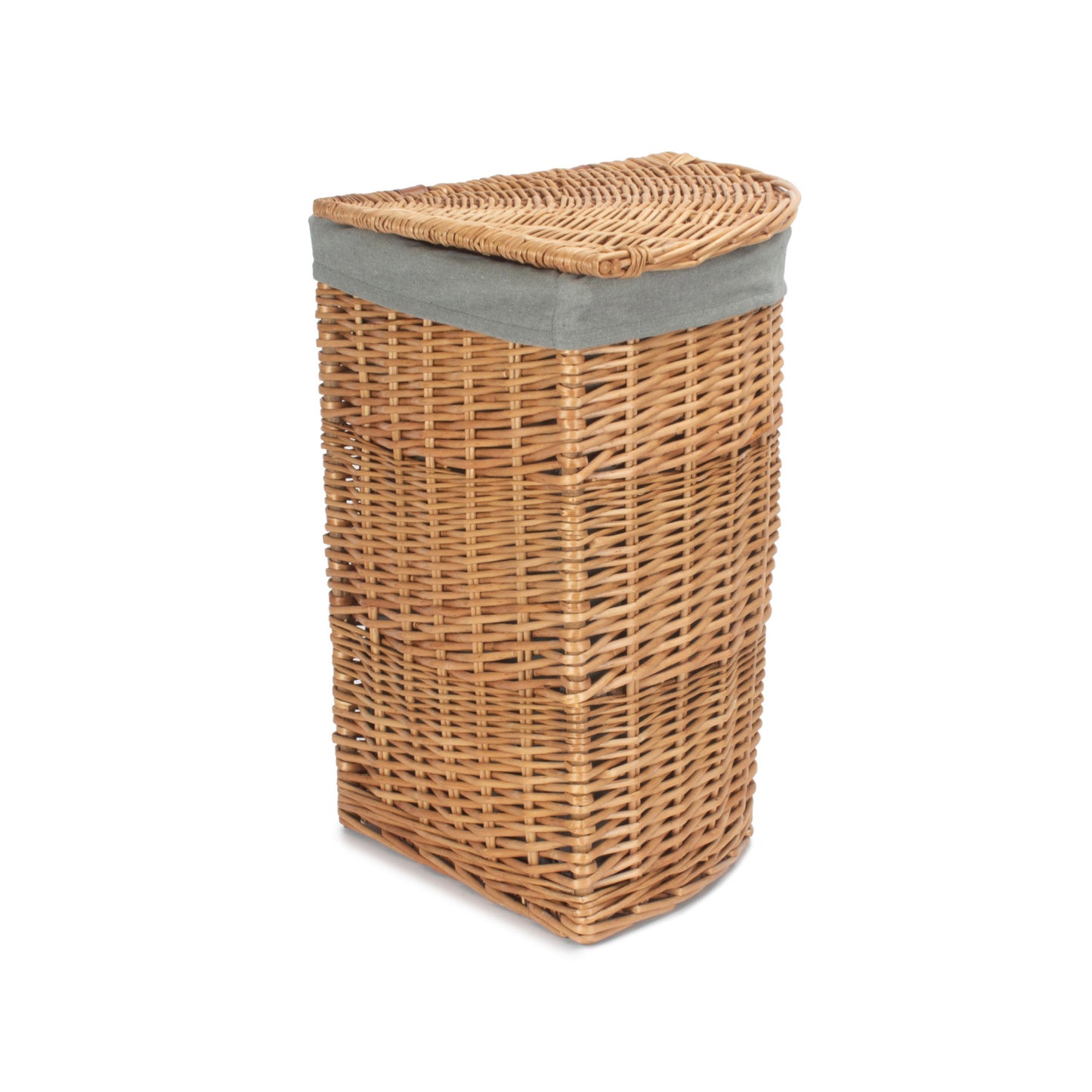 Light Steamed Willow Corner Linen Basket with Grey Sage Lining - Small