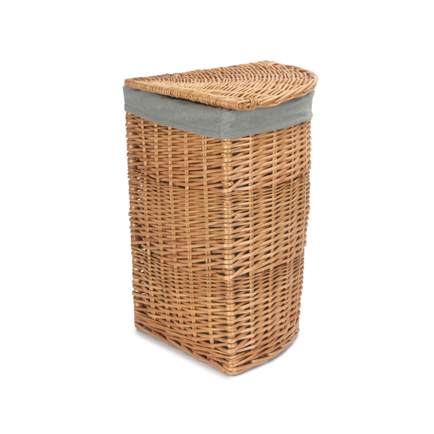 Light Steamed Willow Corner Linen Basket with Grey Sage Lining - Small