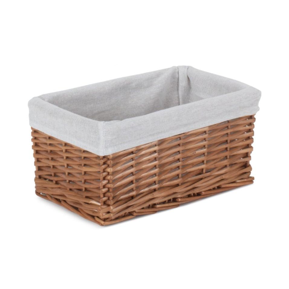 Small Double Steamed Wicker Storage Basket with White Lining