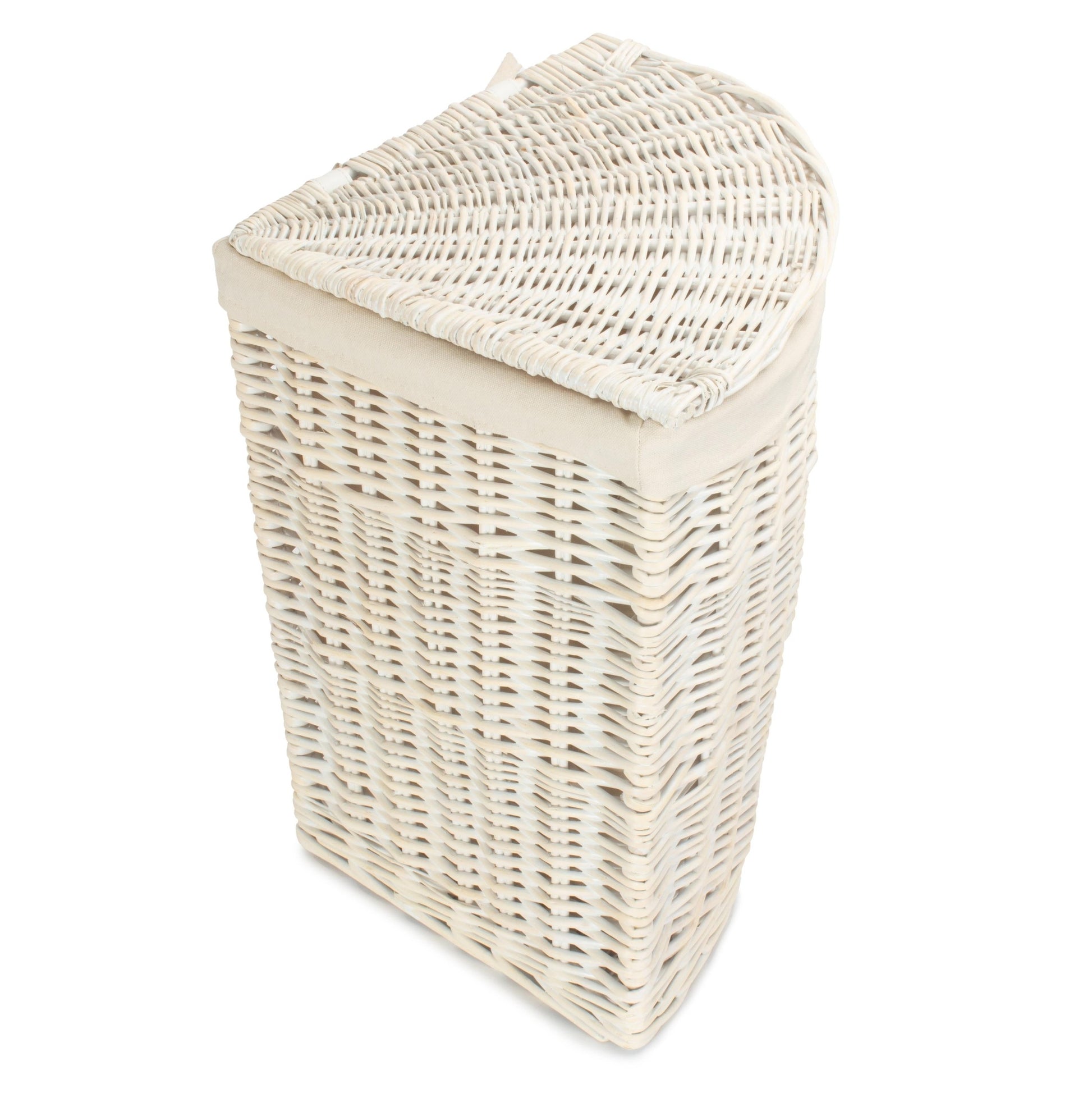 White Wash Willow Corner Laundry Hamper with White Lining - Small