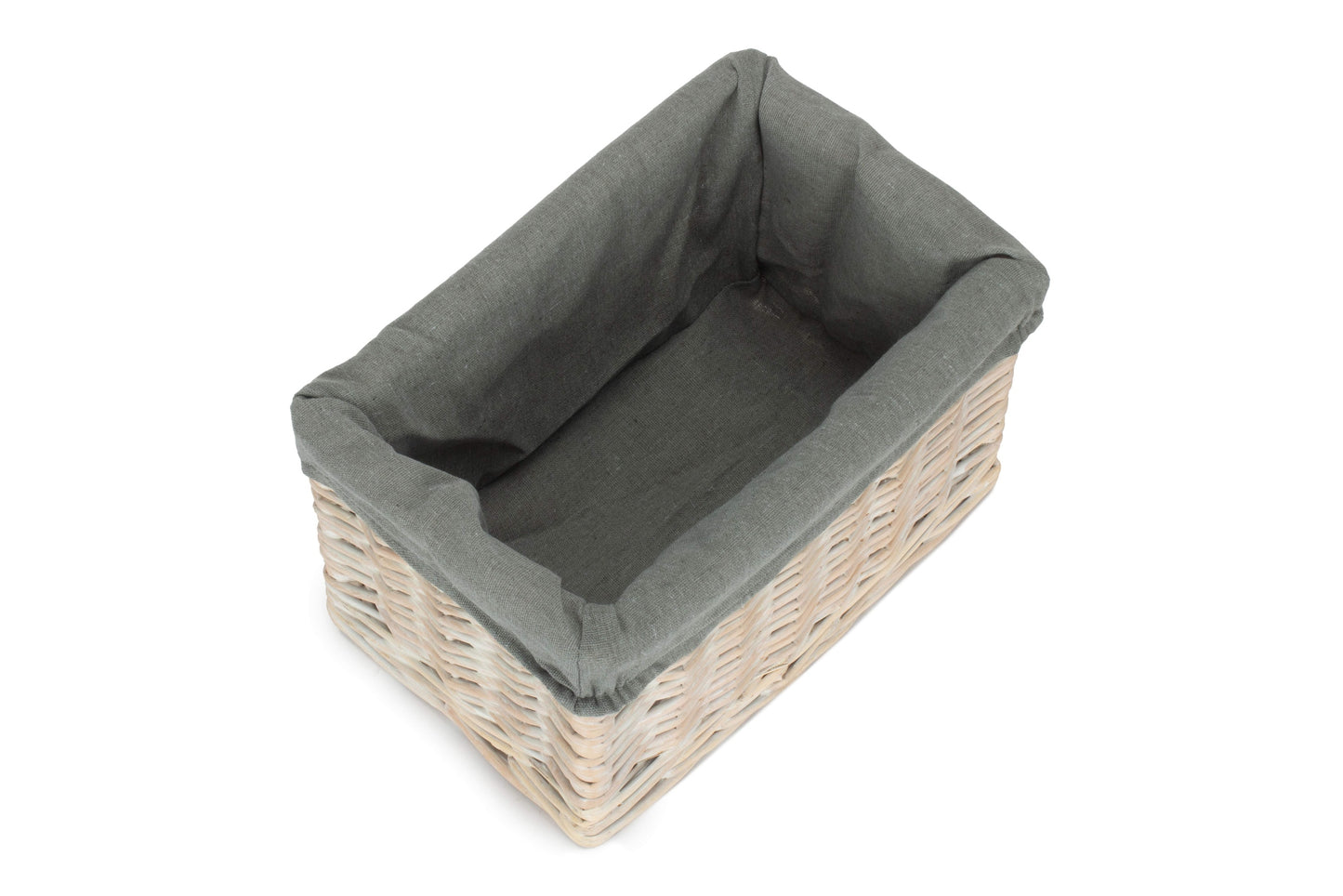 Small White Wash Willow Storage Basket with Grey Sage Lining