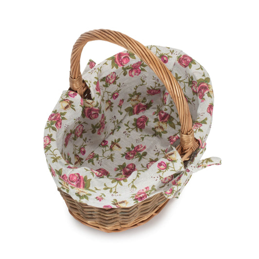 Oval Unpeeled Willow Shopper Basket with Garden Rose Lining - Size 1 Small