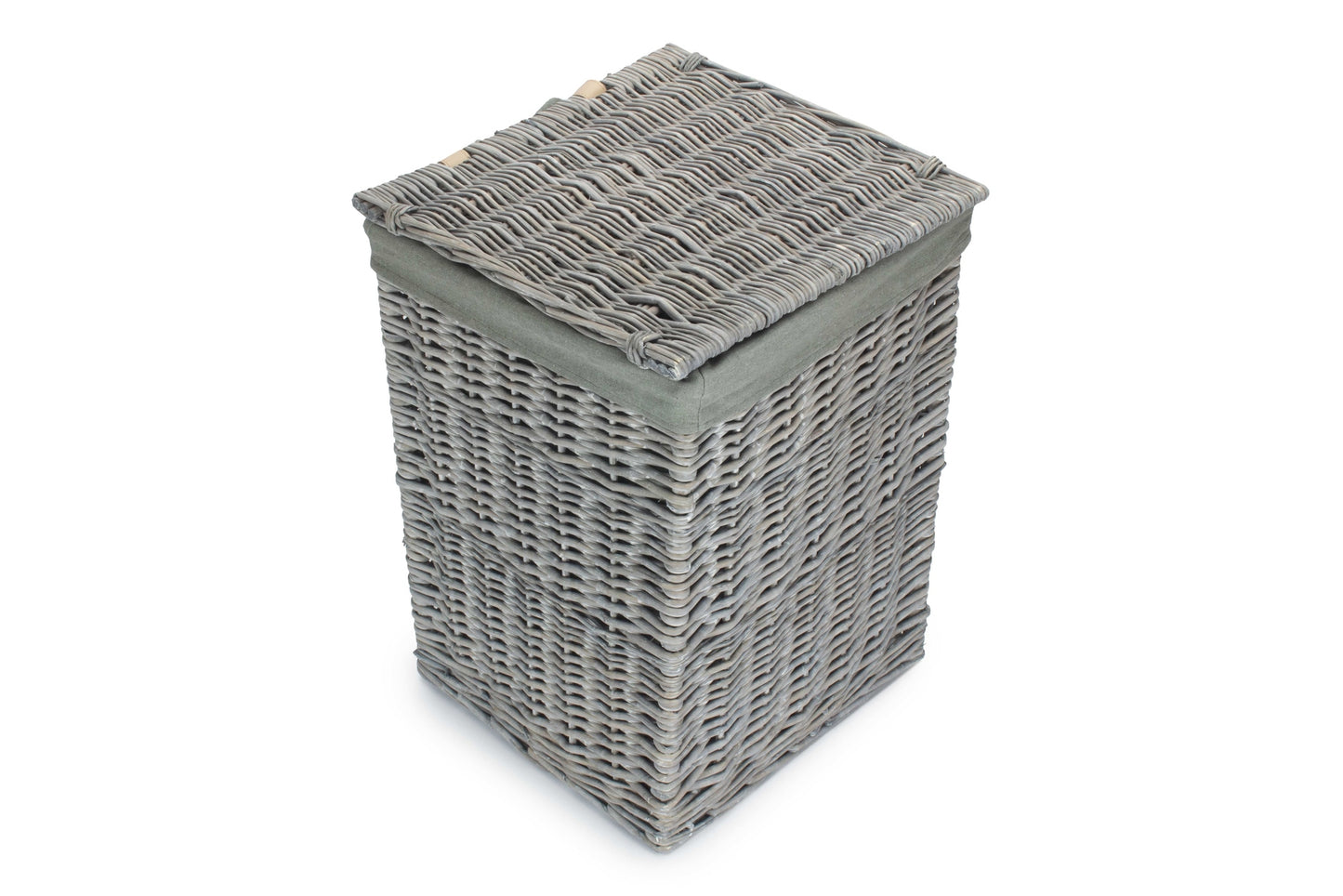 Grey Wash Willow Square Laundry Basket with Grey Sage Lining - Small