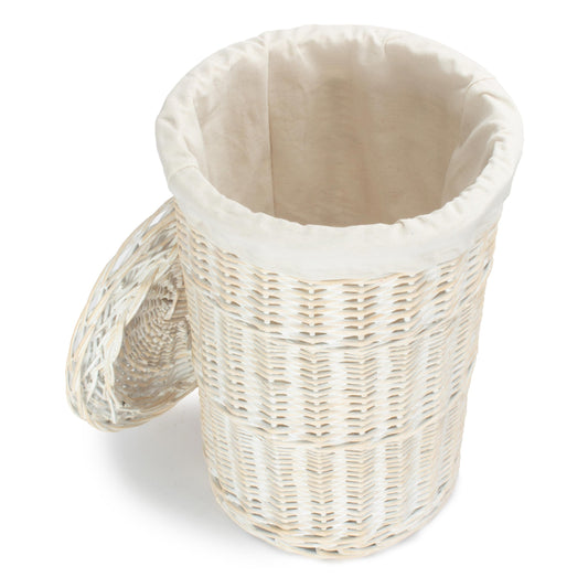 White Wash Willow Round Laundry Hamper with White Lining - Small