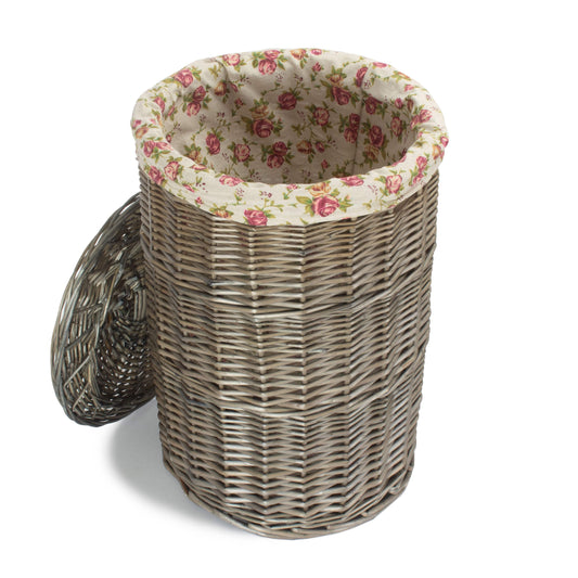 Antique Wash Willow Small Round Linen Basket with Garden Rose Lining
