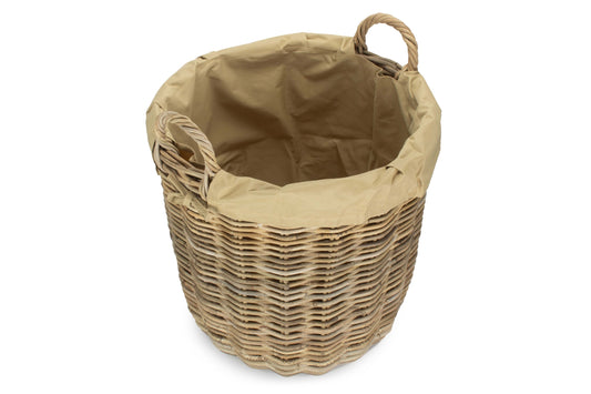 Tall Round Kubu Rattan Log Basket with Cordura Lining - Medium