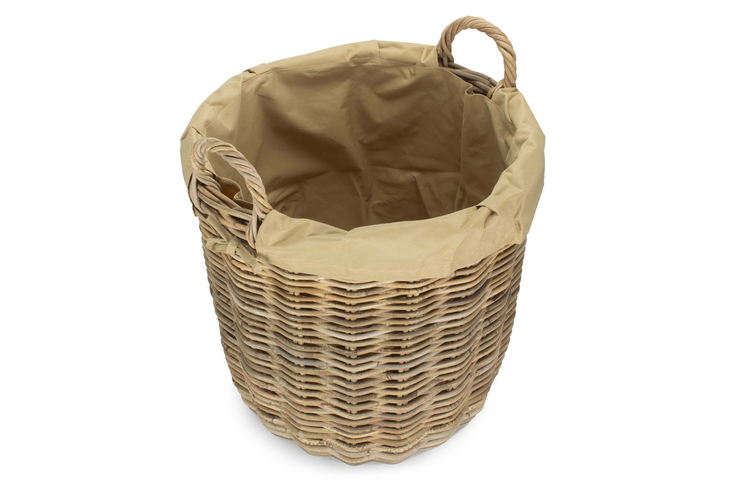 Tall Round Kubu Rattan Log Basket with Cordura Lining - Medium