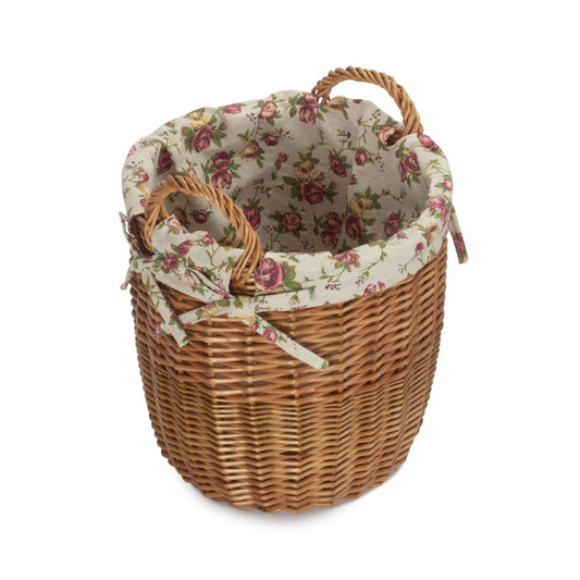 Light Steamed Willow Linen Bin with Garden Rose Lining - Small
