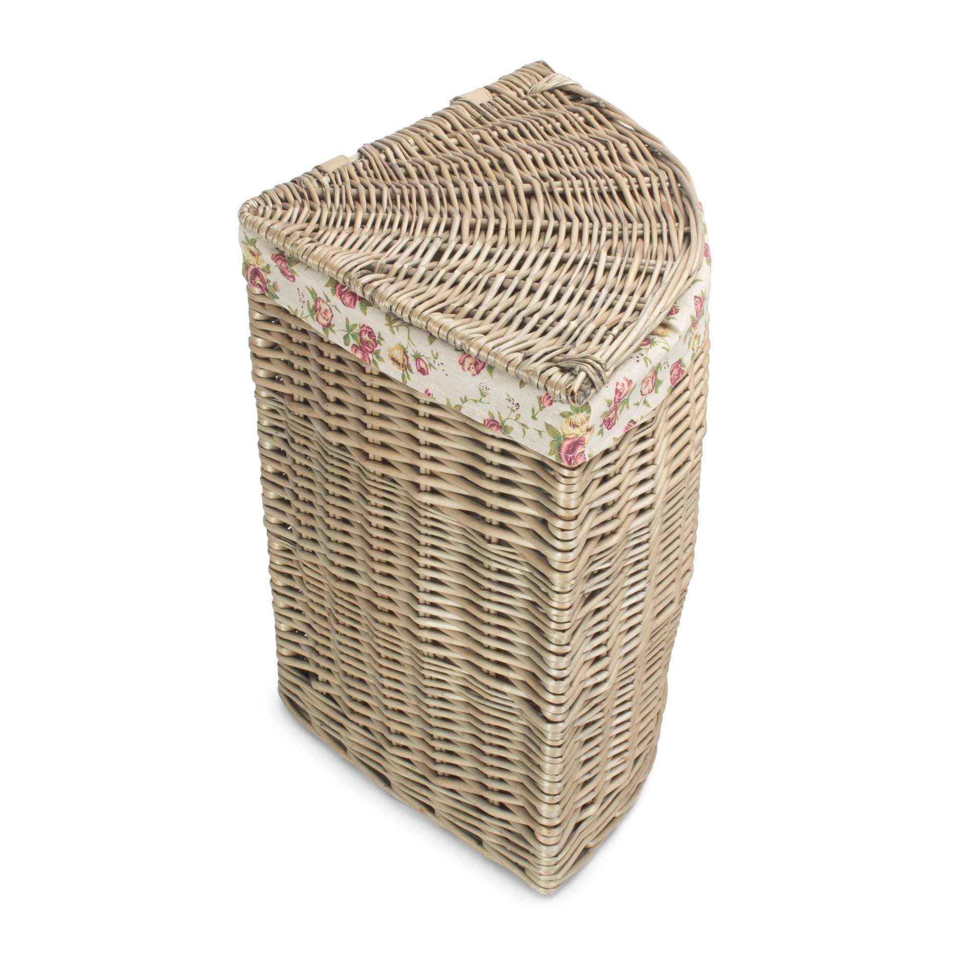 Antique Wash Willow Small Corner Linen Basket with Garden Rose Lining