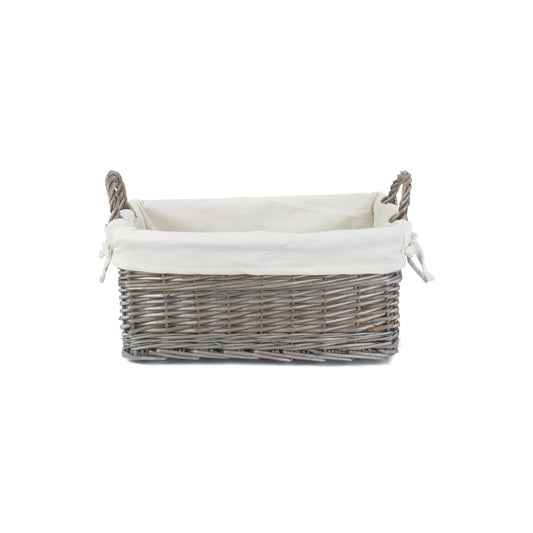 Small Shallow Antique Wash Storage Basket with White Lining