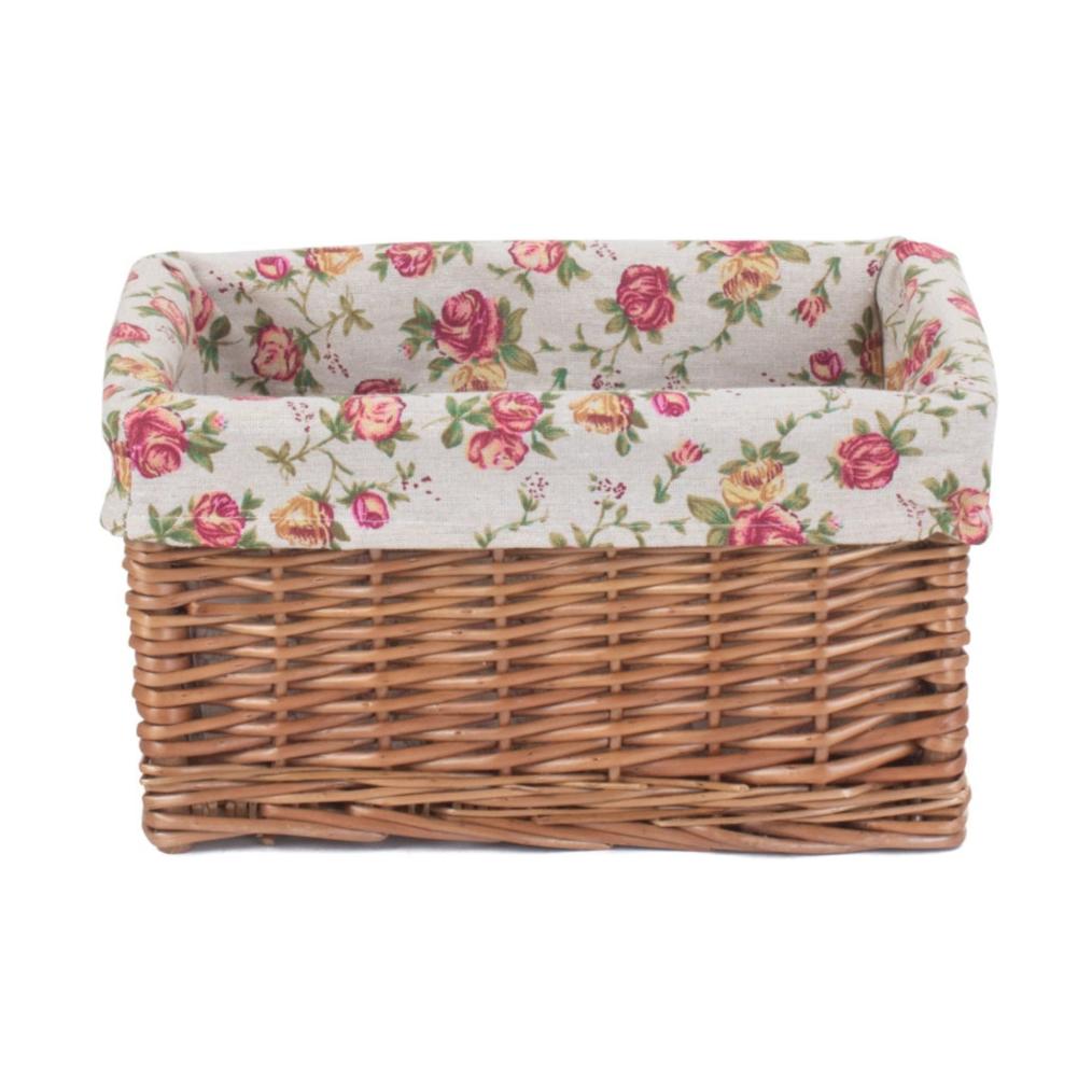 Small Double Steamed Willow Storage Basket with Garden Rose Lining
