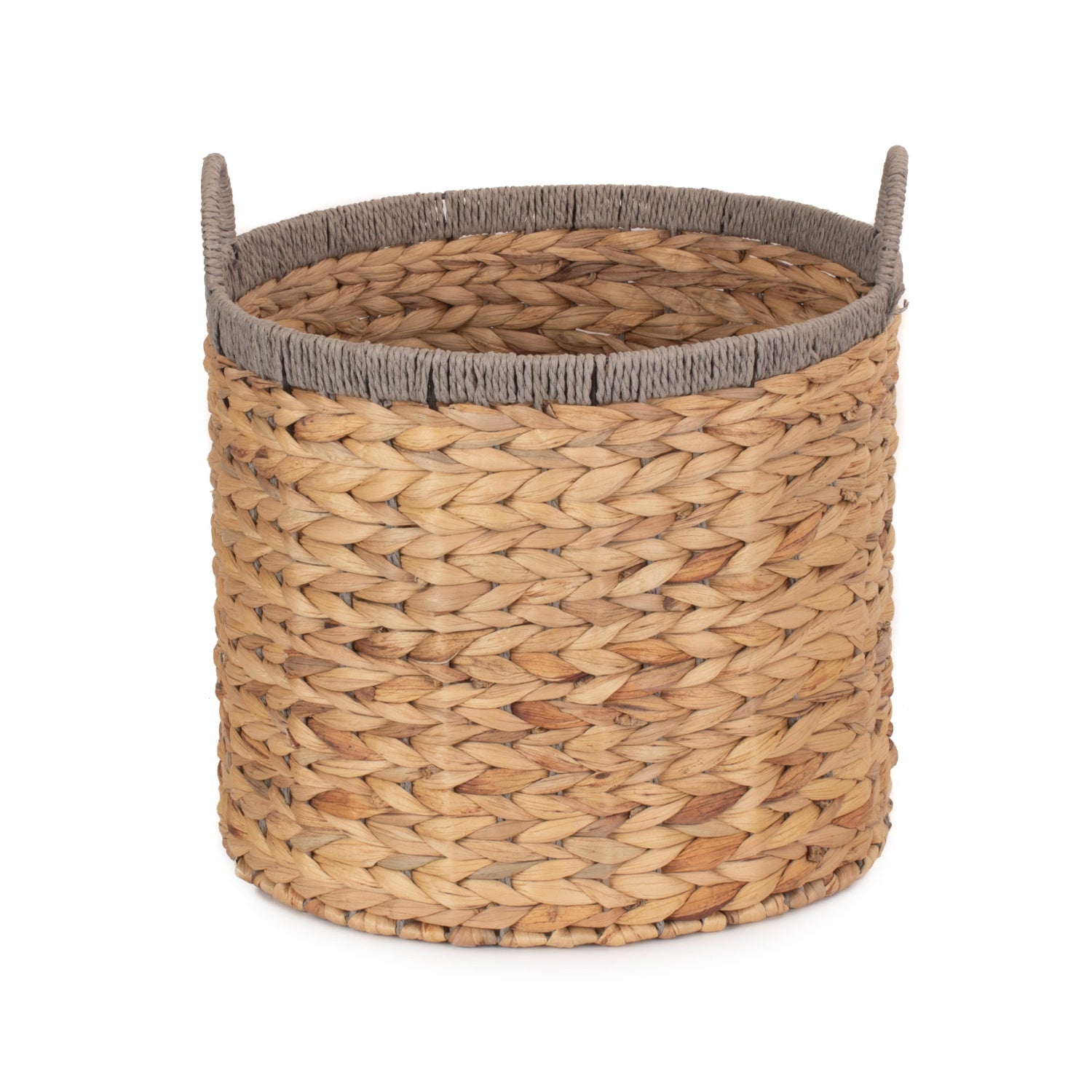 Small Round Water Hyacinth Storage Basket With Grey Rope Border