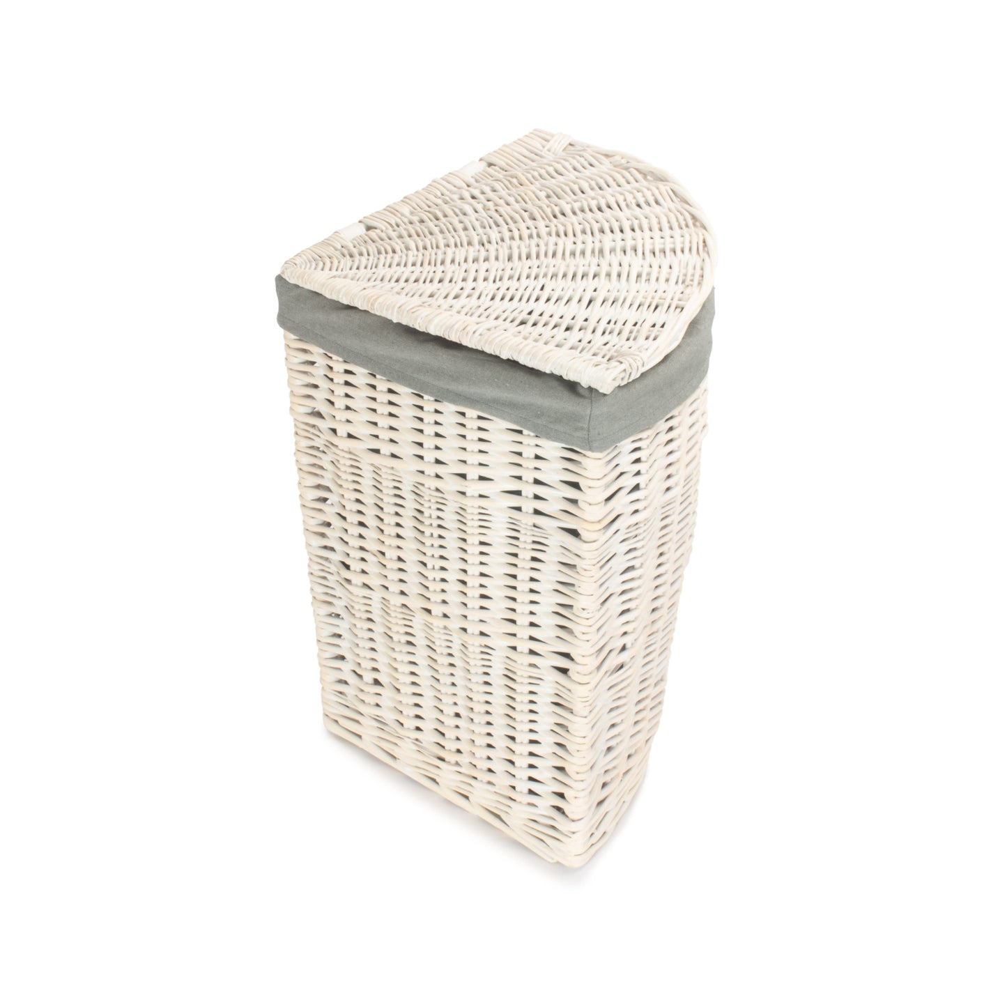 White Wash Willow Corner Laundry Hamper with Grey Sage Lining - Small