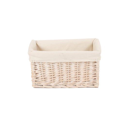 Small White Wash Willow Storage Basket with White Lining
