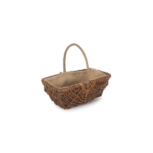 Small Rectangular Unpeeled Willow Garden Trug With Hessian Lining