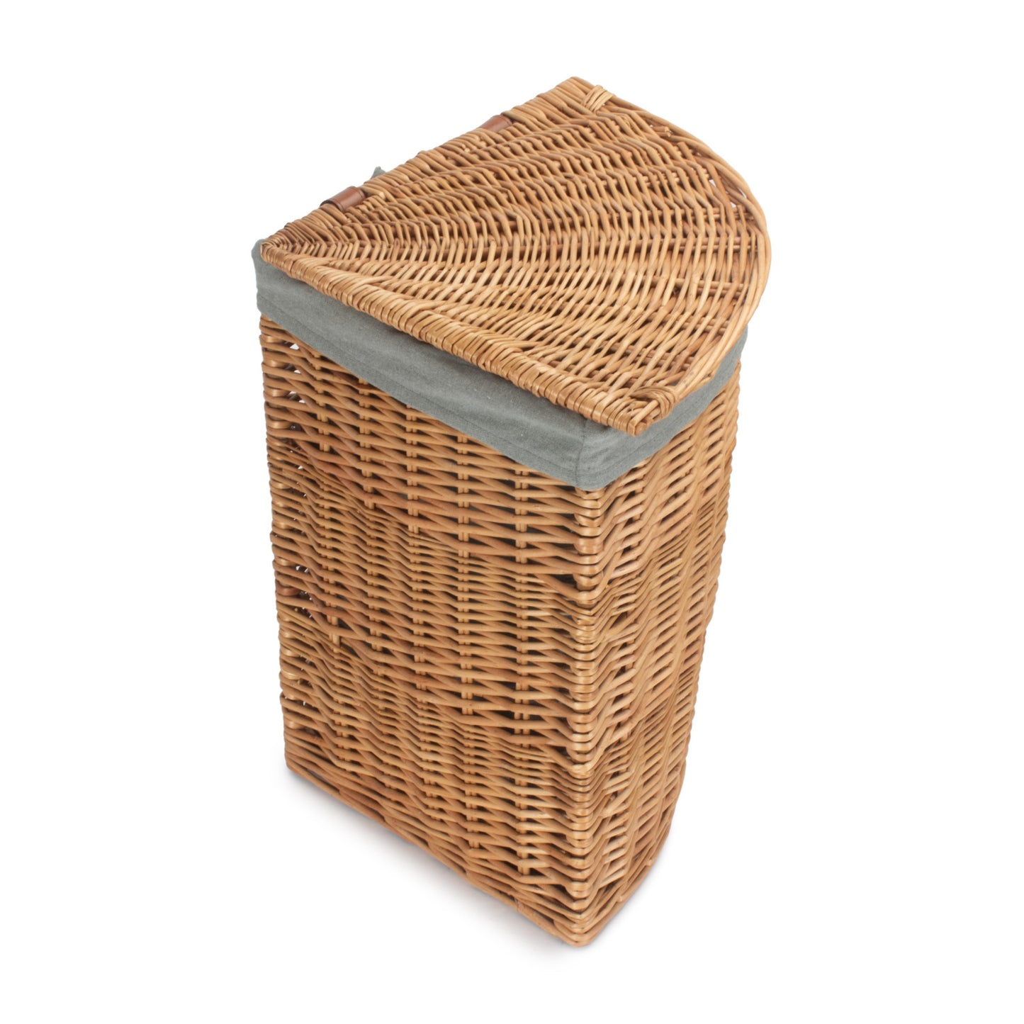 Light Steamed Willow Corner Linen Basket with Grey Sage Lining - Small