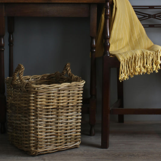 Small Square Grey Rattan Log Basket