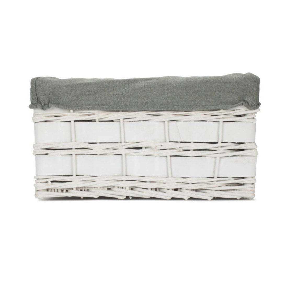 Small White Scandi Storage Basket with Grey Sage Lining
