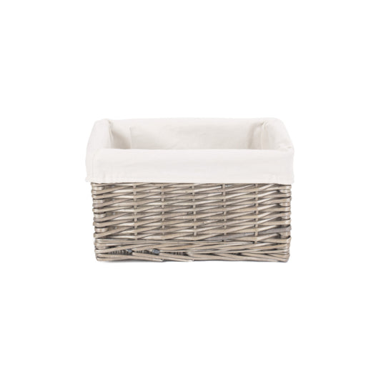 Small Antique Wash Willow Storage Basket with White Lining