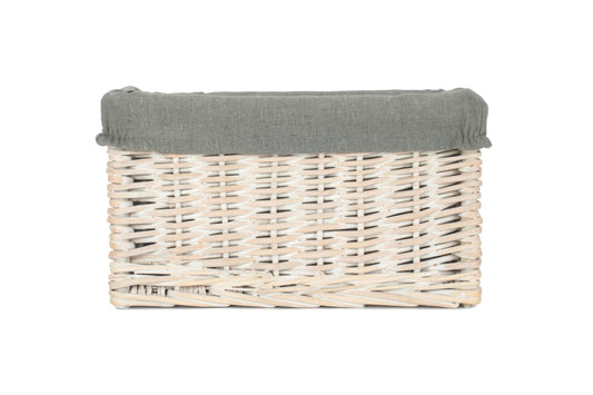 Small White Wash Willow Storage Basket with Grey Sage Lining