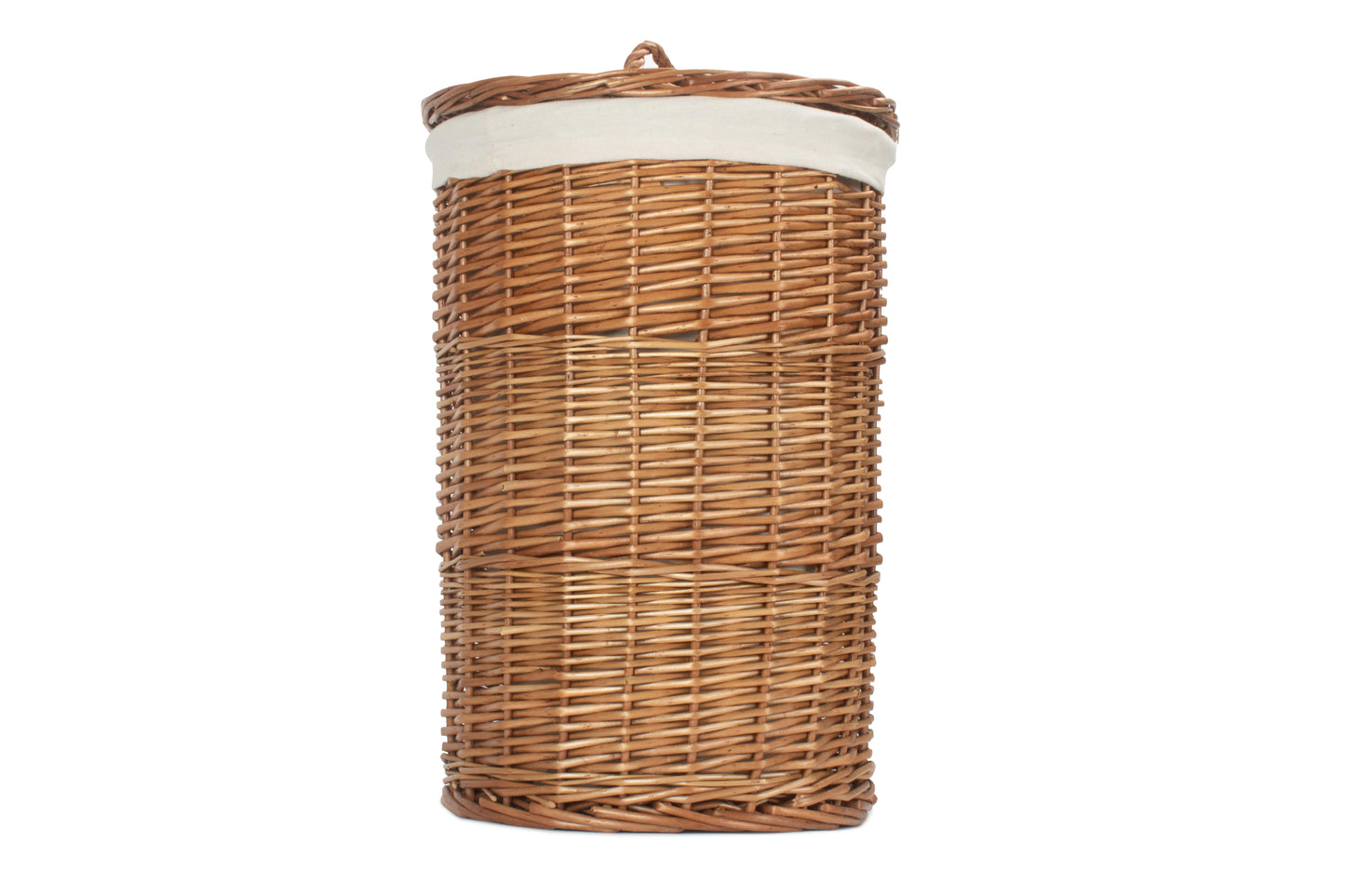 Light Steamed Willow Round Linen Basket with White Lining - Small