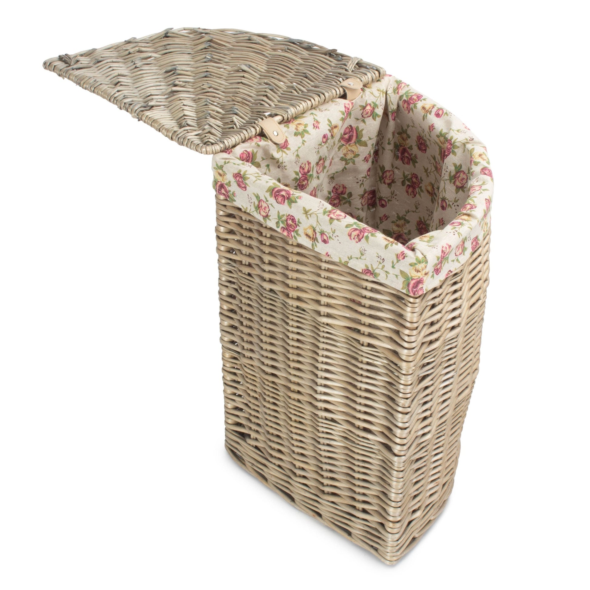 Antique Wash Willow Small Corner Linen Basket with Garden Rose Lining