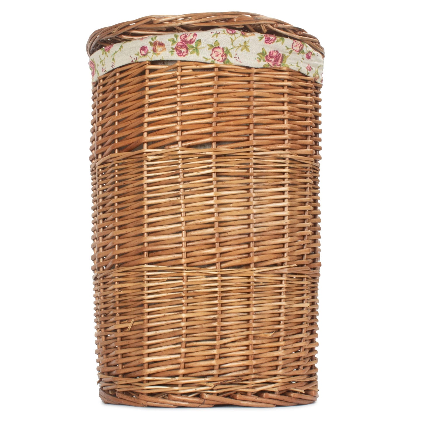 Light Steamed Willow Round Linen Basket with Garden Rose Lining - Small