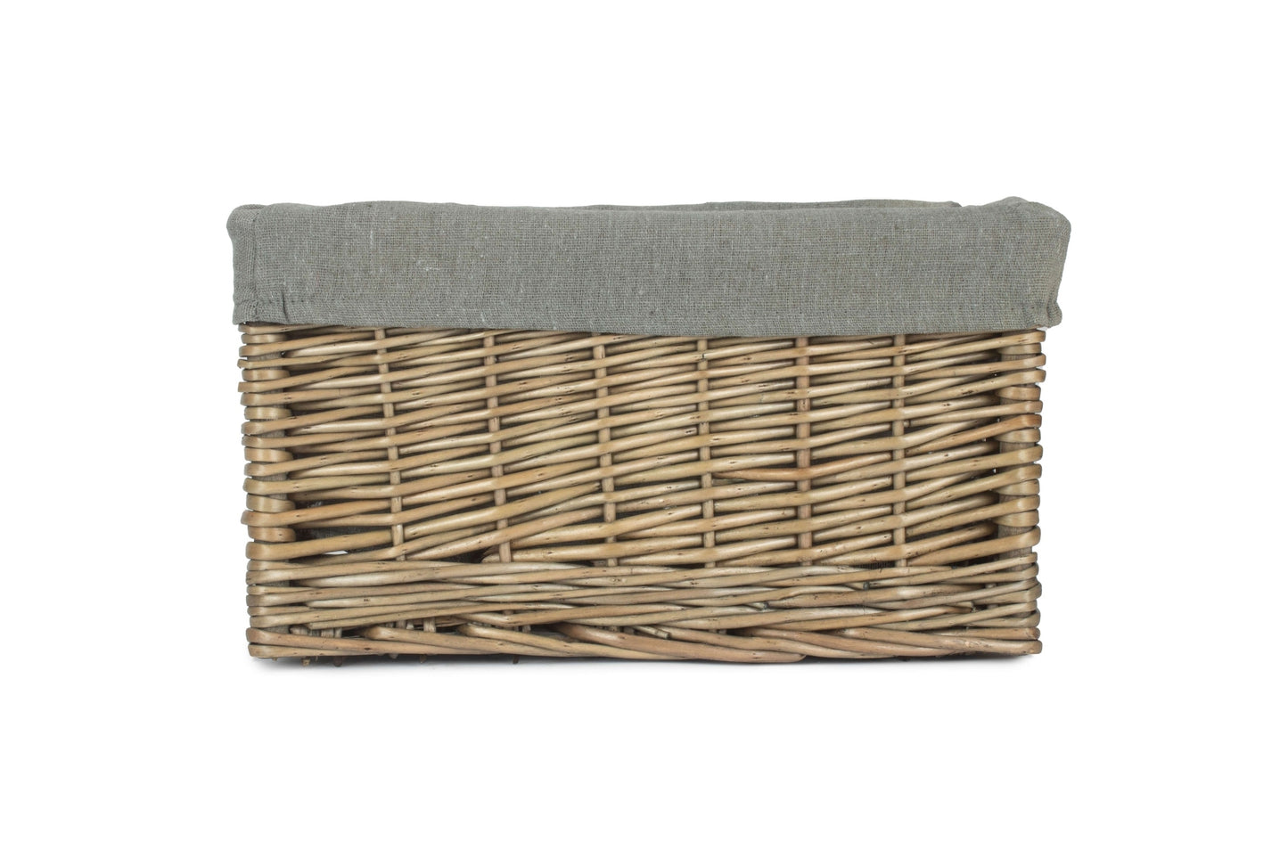 Small Antique Wash Willow Storage Basket with Grey Sage Lining