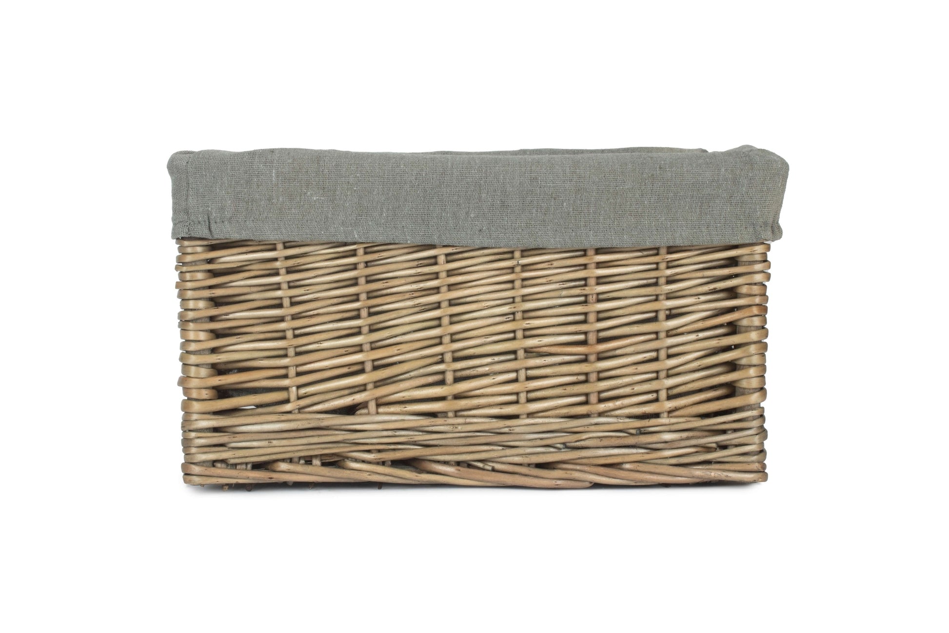 Small Antique Wash Willow Storage Basket with Grey Sage Lining