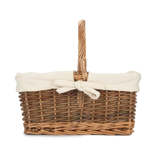 Rectangular Unpeeled Willow Shopper Basket with White Lining - Size 1 Small