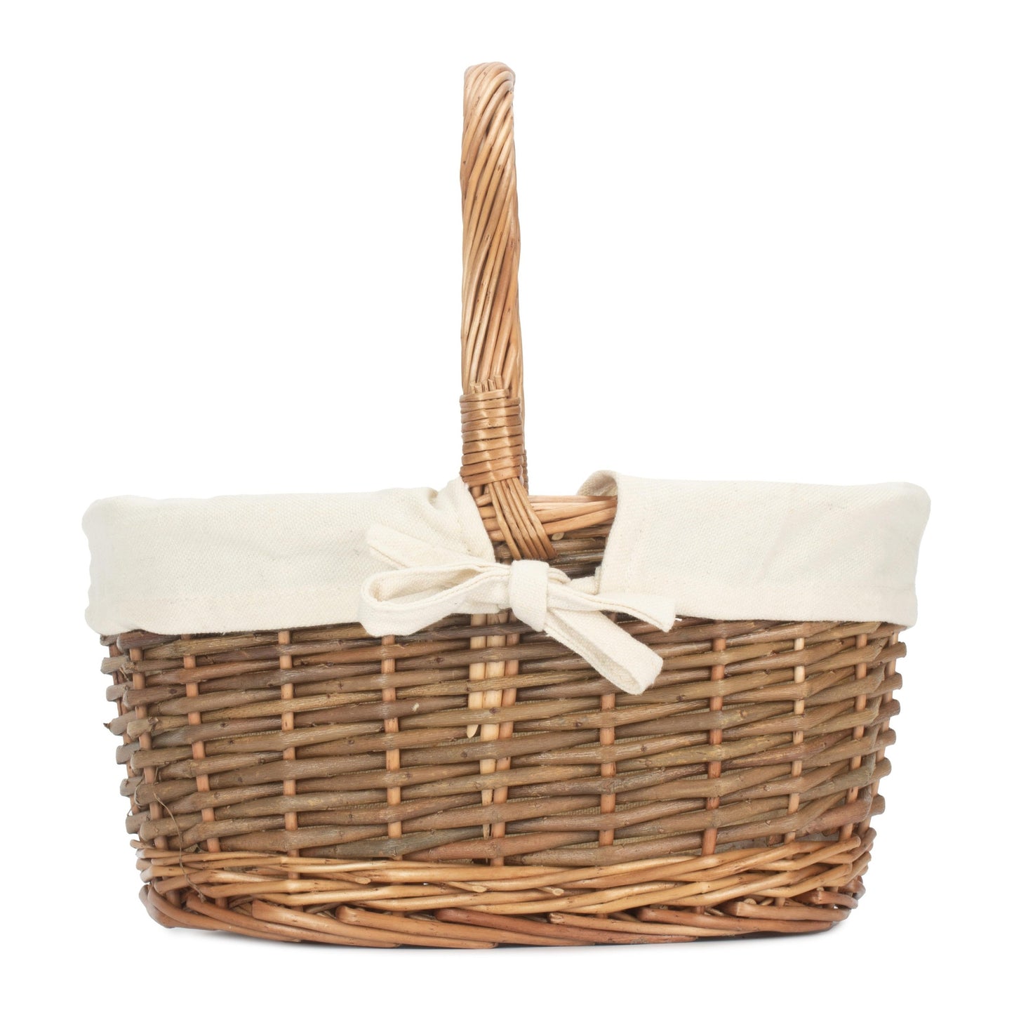 Oval Unpeeled Willow Shopper Basket with White Lining - Size 1 Small