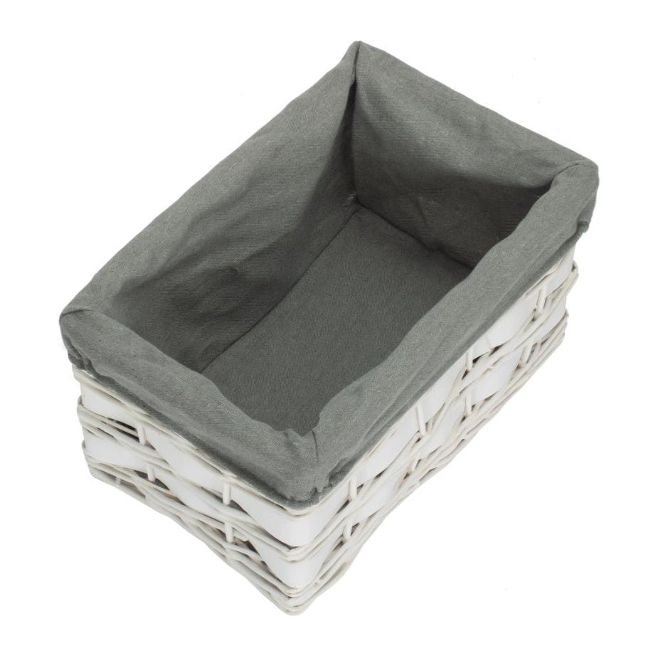 Small White Scandi Storage Basket with Grey Sage Lining