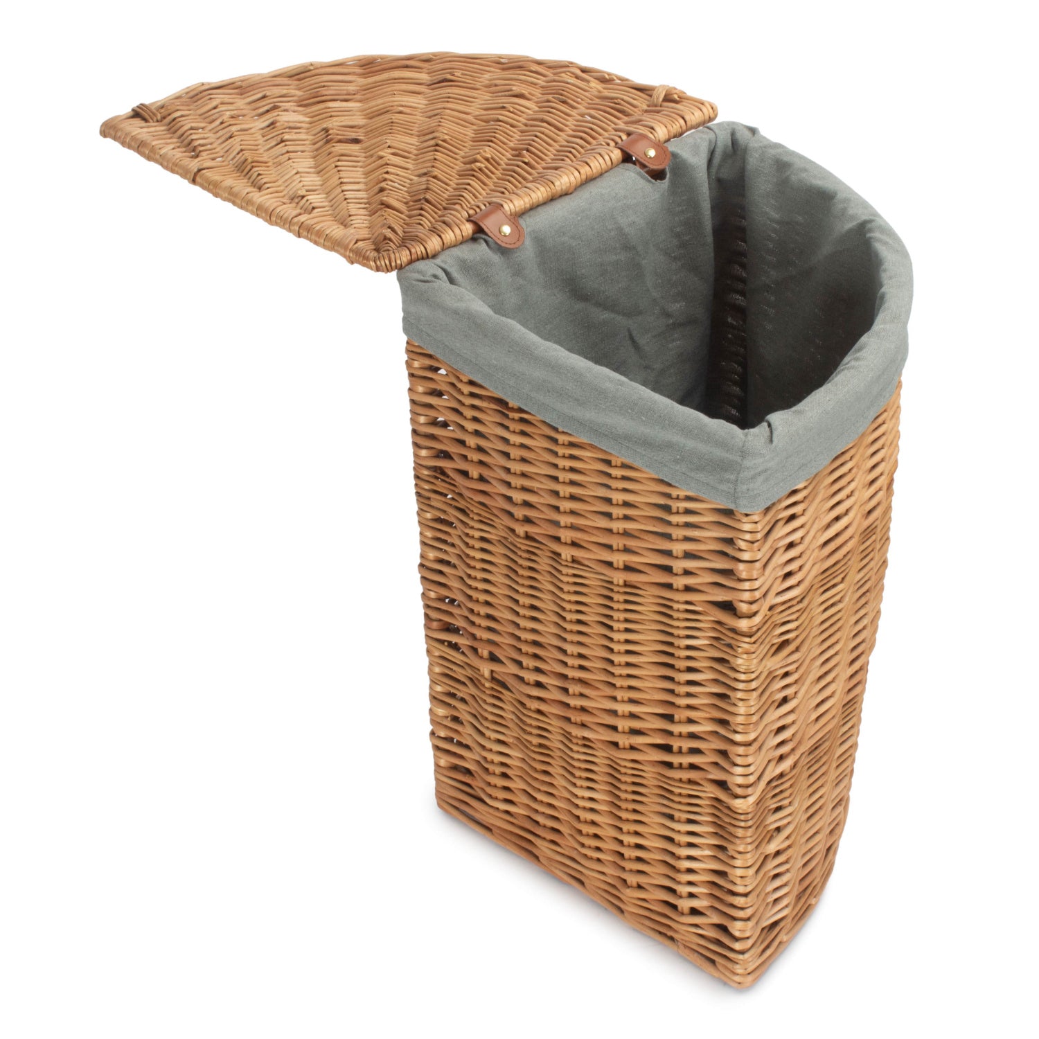 Light Steamed Willow Corner Linen Basket with Grey Sage Lining - Small