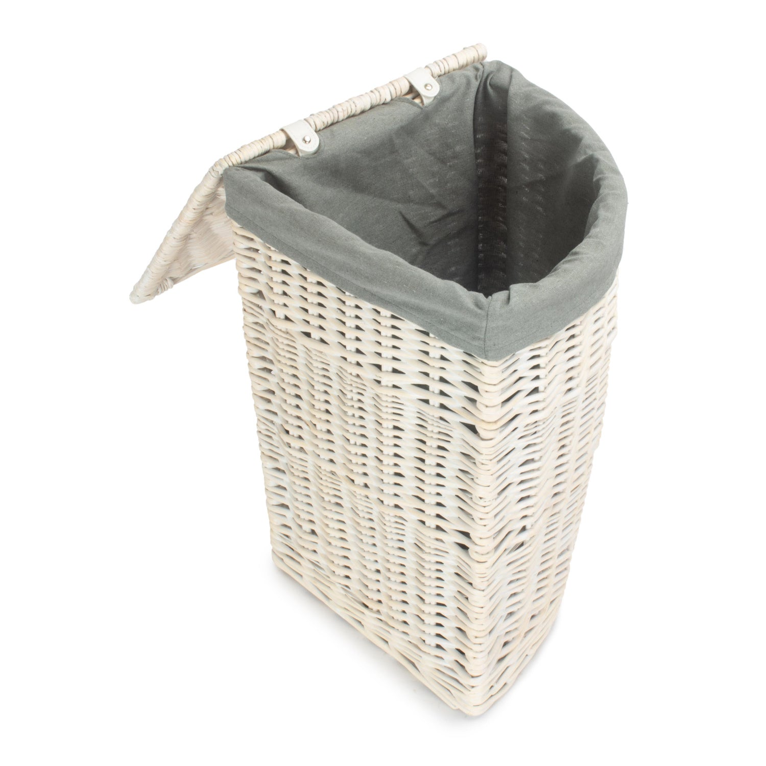 White Wash Willow Corner Laundry Hamper with Grey Sage Lining - Small